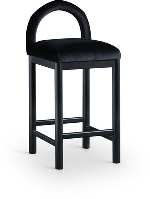 Meridian Furniture Conrad Sculptural Arched Velvet Counter Stool with Solid Wood Legs for Kitchen Islands 11035Black-C