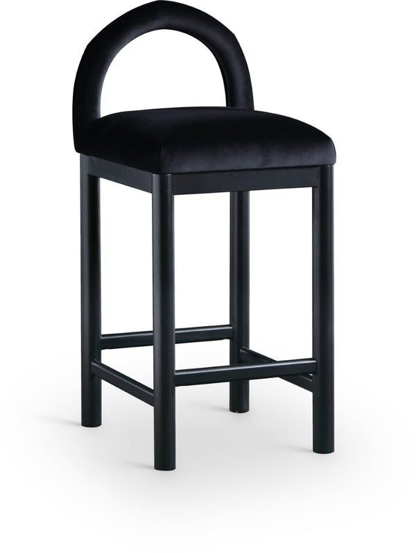 Meridian Furniture Conrad Sculptural Arched Velvet Counter Stool with Solid Wood Legs for Kitchen Islands 11035Black-C