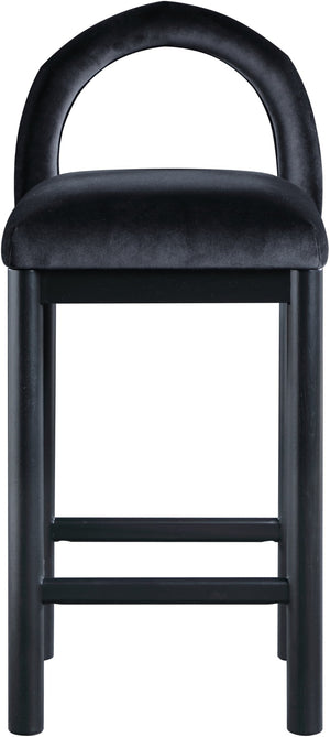 Meridian Furniture Conrad Sculptural Arched Velvet Counter Stool with Solid Wood Legs for Kitchen Islands 11035Black-C