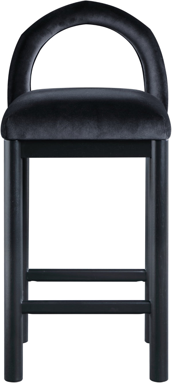 Meridian Furniture Conrad Sculptural Arched Velvet Counter Stool with Solid Wood Legs for Kitchen Islands 11035Black-C
