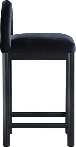 Meridian Furniture Conrad Sculptural Arched Velvet Counter Stool with Solid Wood Legs for Kitchen Islands 11035Black-C