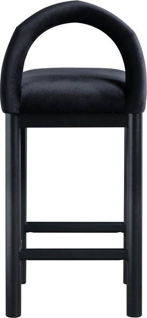 Meridian Furniture Conrad Sculptural Arched Velvet Counter Stool with Solid Wood Legs for Kitchen Islands 11035Black-C