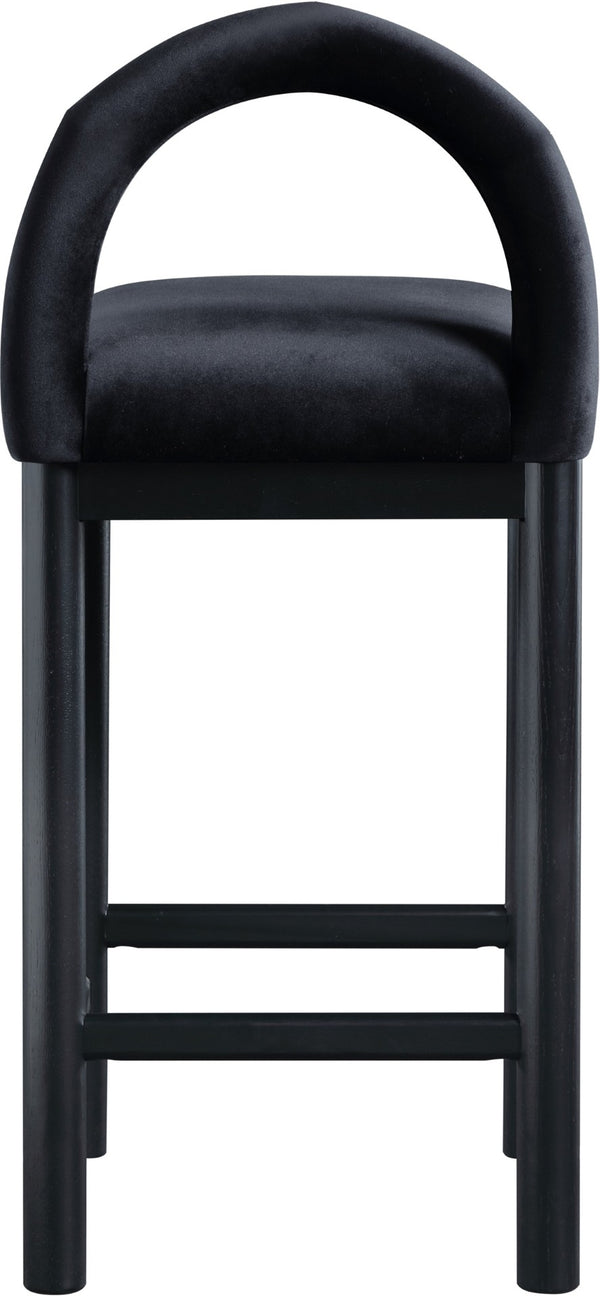 Meridian Furniture Conrad Sculptural Arched Velvet Counter Stool with Solid Wood Legs for Kitchen Islands 11035Black-C