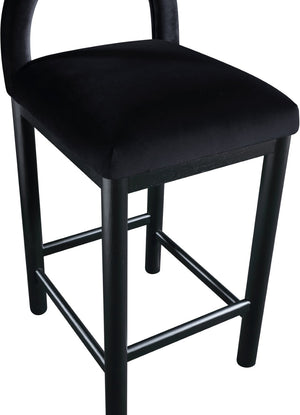 Meridian Furniture Conrad Sculptural Arched Velvet Counter Stool with Solid Wood Legs for Kitchen Islands 11035Black-C