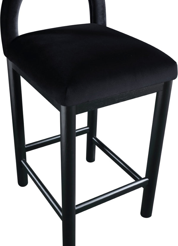 Meridian Furniture Conrad Sculptural Arched Velvet Counter Stool with Solid Wood Legs for Kitchen Islands 11035Black-C