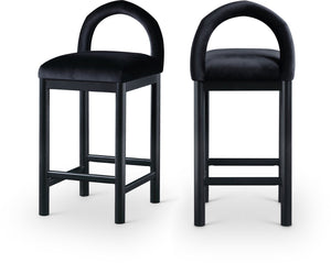 Meridian Furniture Conrad Sculptural Arched Velvet Counter Stool with Solid Wood Legs for Kitchen Islands 11035Black-C