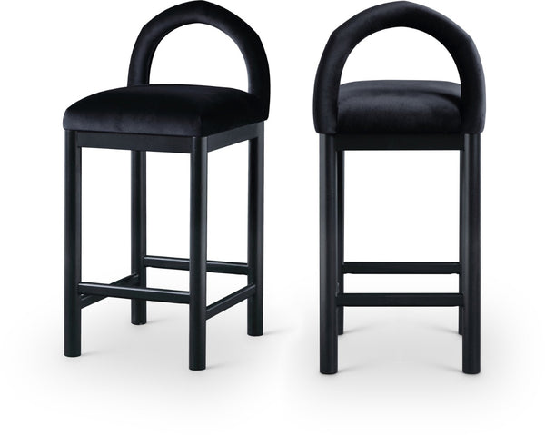 Meridian Furniture Conrad Sculptural Arched Velvet Counter Stool with Solid Wood Legs for Kitchen Islands 11035Black-C