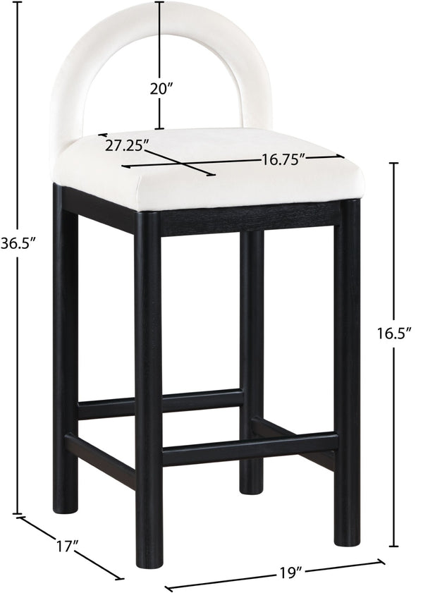 Meridian Furniture Conrad Velvet Upholstered Counter Stool with Arched Back for Kitchen Island Seating 11035Cream-C