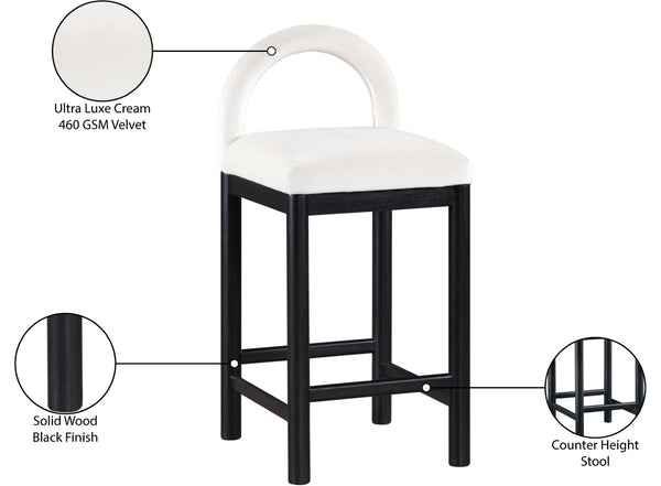 Meridian Furniture Conrad Velvet Upholstered Counter Stool with Arched Back for Kitchen Island Seating 11035Cream-C