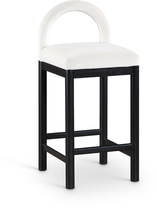 Meridian Furniture Conrad Velvet Upholstered Counter Stool with Arched Back for Kitchen Island Seating 11035Cream-C