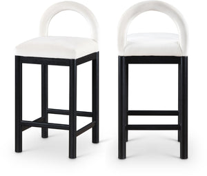 Meridian Furniture Conrad Velvet Upholstered Counter Stool with Arched Back for Kitchen Island Seating 11035Cream-C