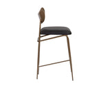 Gibbons Counter Stool - Antique Brass - Charcoal Black Leather 110367 Sunpan