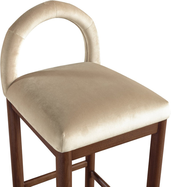Meridian Furniture Conrad Sculptural Velvet Counter Stool with Walnut Legs for Kitchen or Home Bar 11036Beige-C