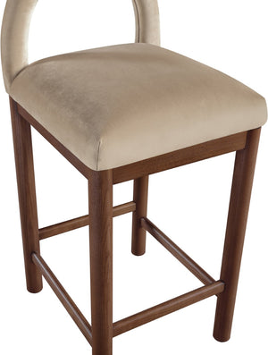 Meridian Furniture Conrad Sculptural Velvet Counter Stool with Walnut Legs for Kitchen or Home Bar 11036Beige-C