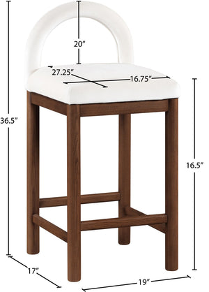Meridian Furniture Conrad Velvet Upholstered Counter Stool with Arched Back and Walnut Wood Base 11036Cream-C