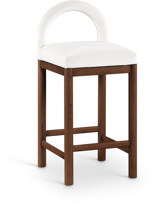 Meridian Furniture Conrad Velvet Upholstered Counter Stool with Arched Back and Walnut Wood Base 11036Cream-C