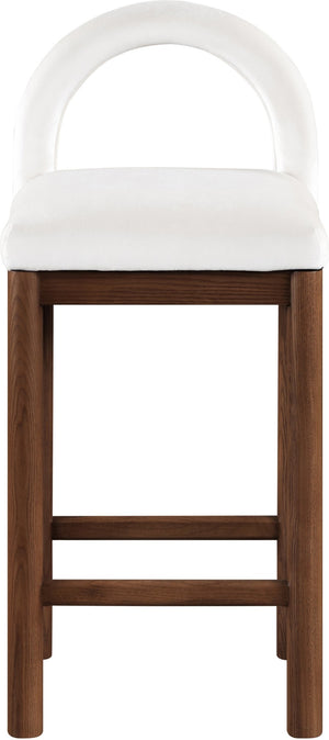Meridian Furniture Conrad Velvet Upholstered Counter Stool with Arched Back and Walnut Wood Base 11036Cream-C