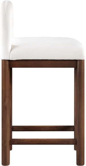 Meridian Furniture Conrad Velvet Upholstered Counter Stool with Arched Back and Walnut Wood Base 11036Cream-C