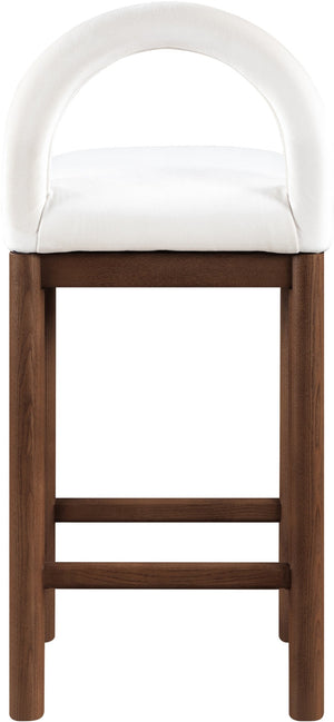 Meridian Furniture Conrad Velvet Upholstered Counter Stool with Arched Back and Walnut Wood Base 11036Cream-C