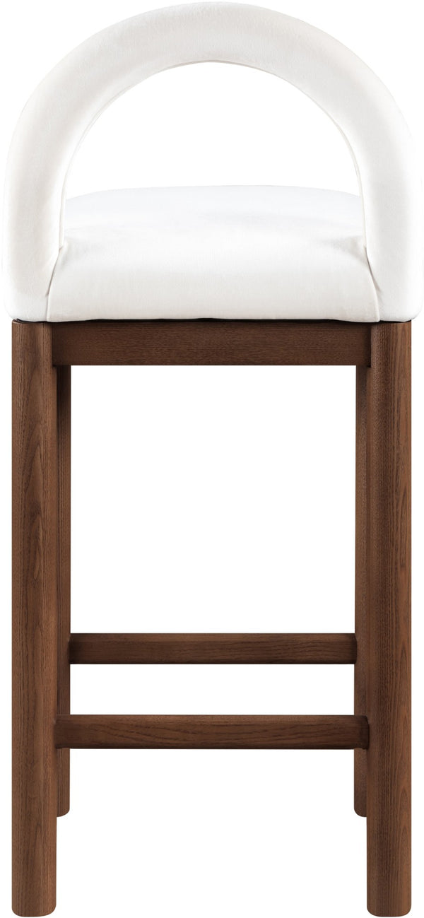 Meridian Furniture Conrad Velvet Upholstered Counter Stool with Arched Back and Walnut Wood Base 11036Cream-C