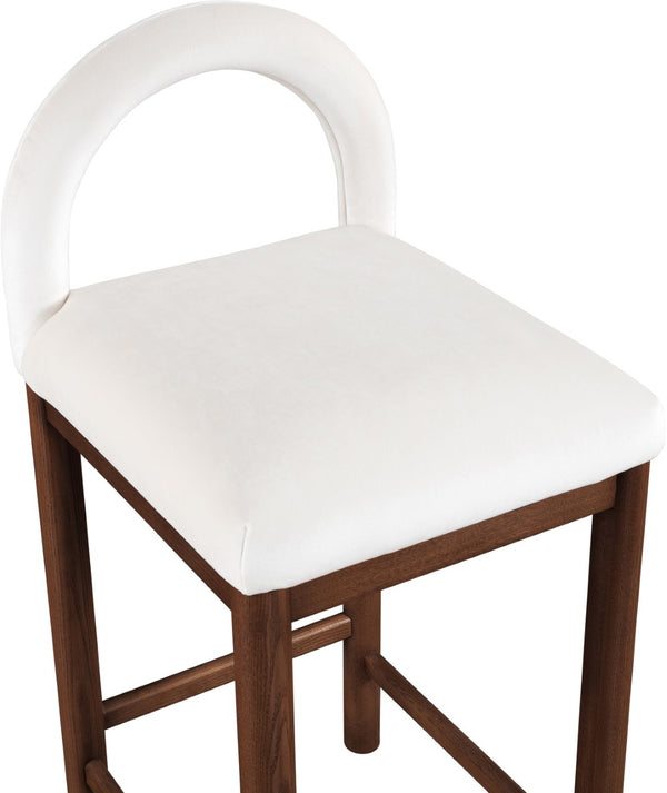 Meridian Furniture Conrad Velvet Upholstered Counter Stool with Arched Back and Walnut Wood Base 11036Cream-C