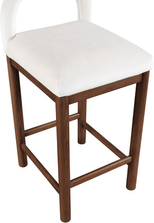 Meridian Furniture Conrad Velvet Upholstered Counter Stool with Arched Back and Walnut Wood Base 11036Cream-C