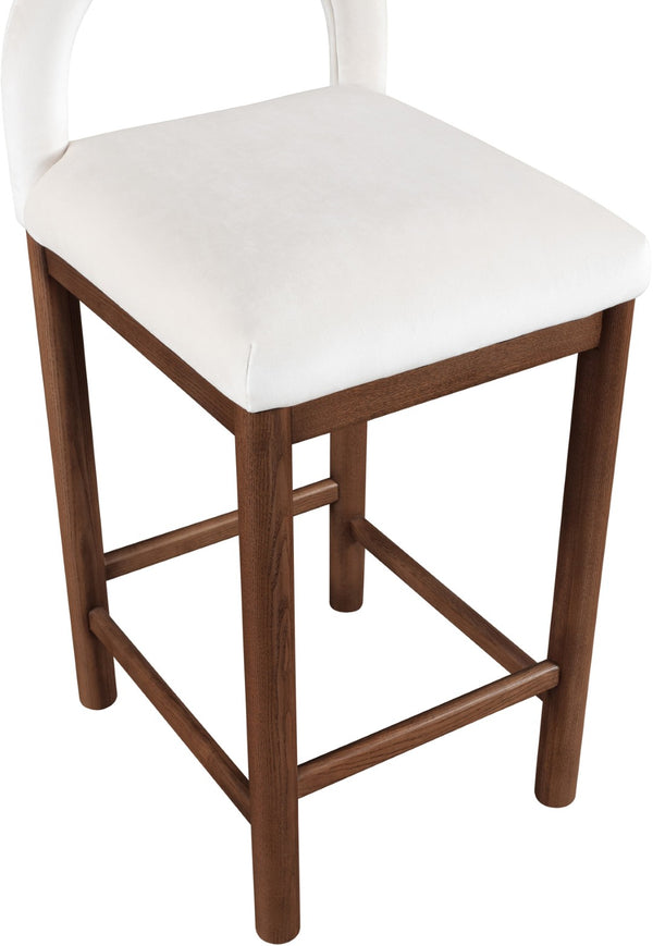 Meridian Furniture Conrad Velvet Upholstered Counter Stool with Arched Back and Walnut Wood Base 11036Cream-C