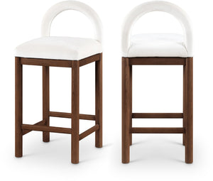 Meridian Furniture Conrad Velvet Upholstered Counter Stool with Arched Back and Walnut Wood Base 11036Cream-C