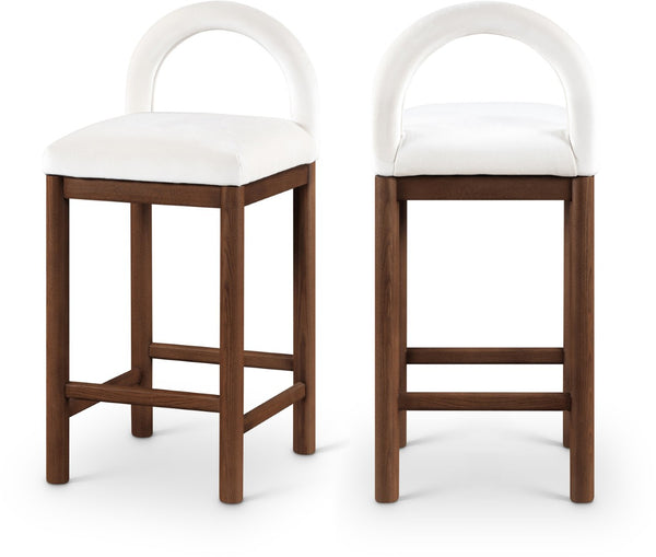 Meridian Furniture Conrad Velvet Upholstered Counter Stool with Arched Back and Walnut Wood Base 11036Cream-C