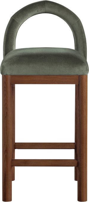 Meridian Furniture Conrad Sculpted Arched Back Velvet Counter Stool with Warm Walnut Finish Legs 11036Green-C