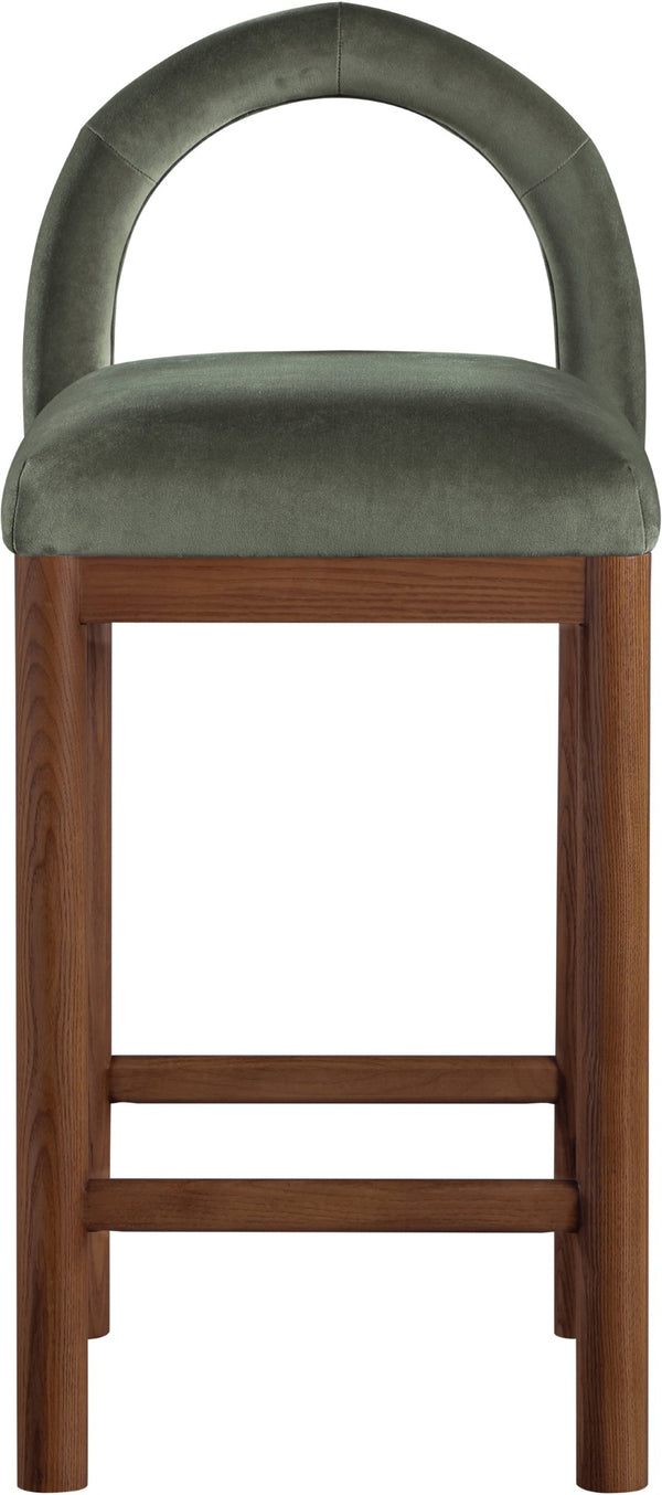 Meridian Furniture Conrad Sculpted Arched Back Velvet Counter Stool with Warm Walnut Finish Legs 11036Green-C