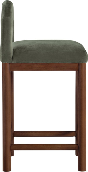 Meridian Furniture Conrad Sculpted Arched Back Velvet Counter Stool with Warm Walnut Finish Legs 11036Green-C