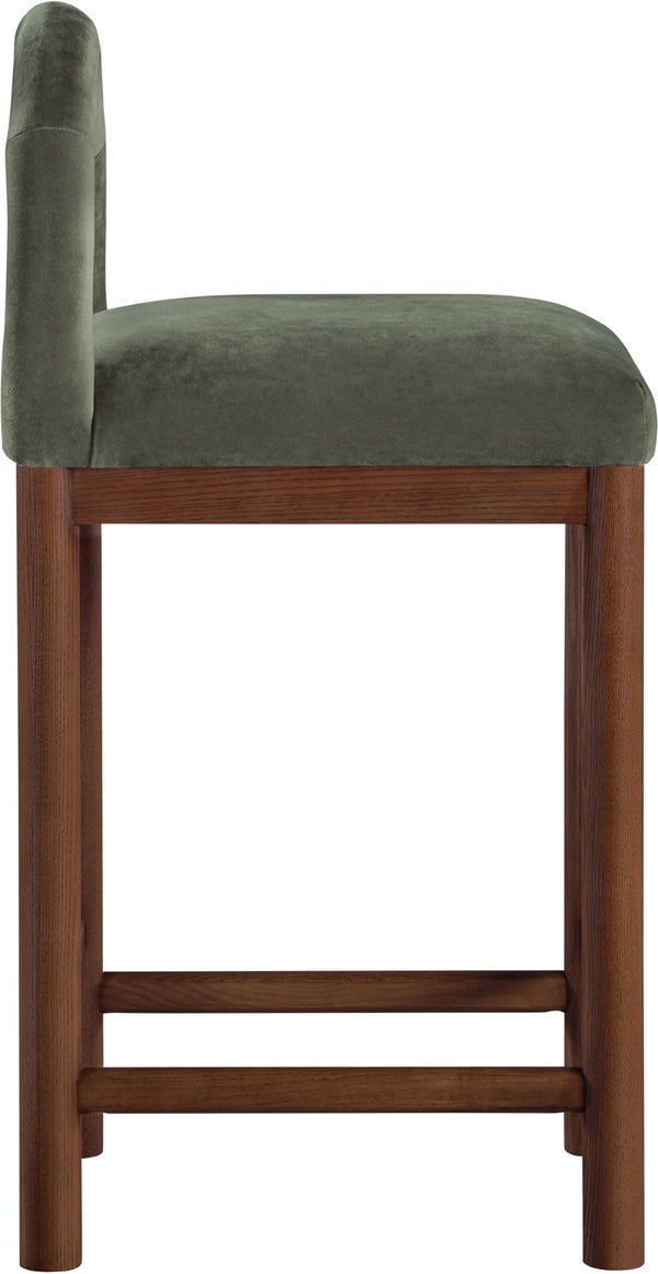 Meridian Furniture Conrad Sculpted Arched Back Velvet Counter Stool with Warm Walnut Finish Legs 11036Green-C