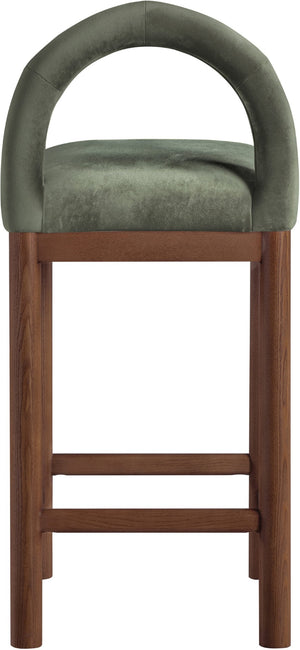 Meridian Furniture Conrad Sculpted Arched Back Velvet Counter Stool with Warm Walnut Finish Legs 11036Green-C