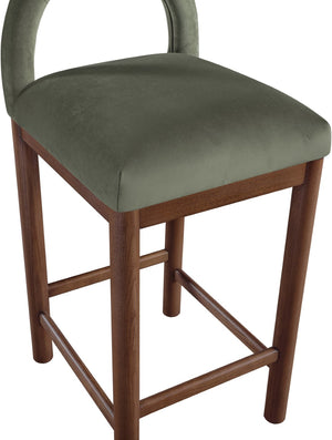 Meridian Furniture Conrad Sculpted Arched Back Velvet Counter Stool with Warm Walnut Finish Legs 11036Green-C