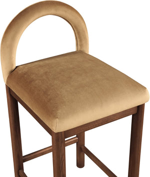 Meridian Furniture Conrad Velvet Counter Stool with Arched Back and Walnut Legs for Kitchen Islands 11036Saddle-C