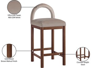 Meridian Furniture Conrad Sculptural Velvet Counter Stool with Walnut Legs for Kitchen Island Seating 11036Taupe-C