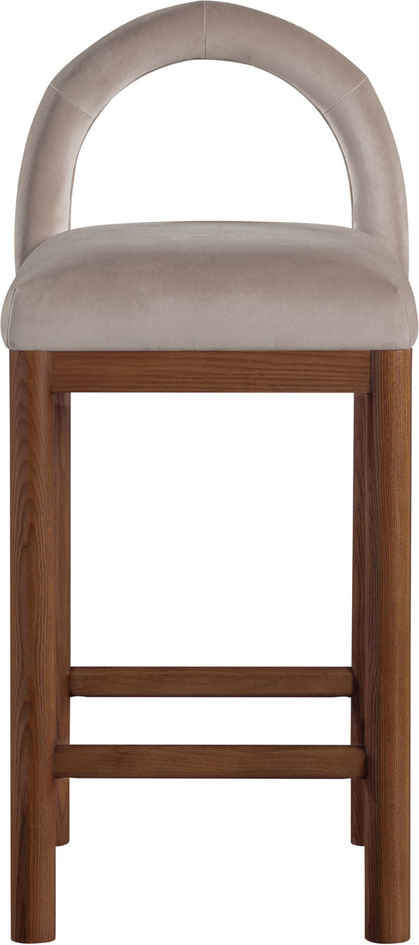 Meridian Furniture Conrad Sculptural Velvet Counter Stool with Walnut Legs for Kitchen Island Seating 11036Taupe-C