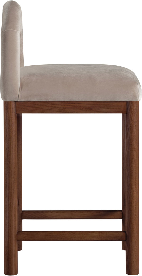 Meridian Furniture Conrad Sculptural Velvet Counter Stool with Walnut Legs for Kitchen Island Seating 11036Taupe-C