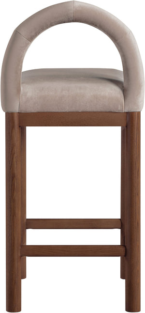 Meridian Furniture Conrad Sculptural Velvet Counter Stool with Walnut Legs for Kitchen Island Seating 11036Taupe-C