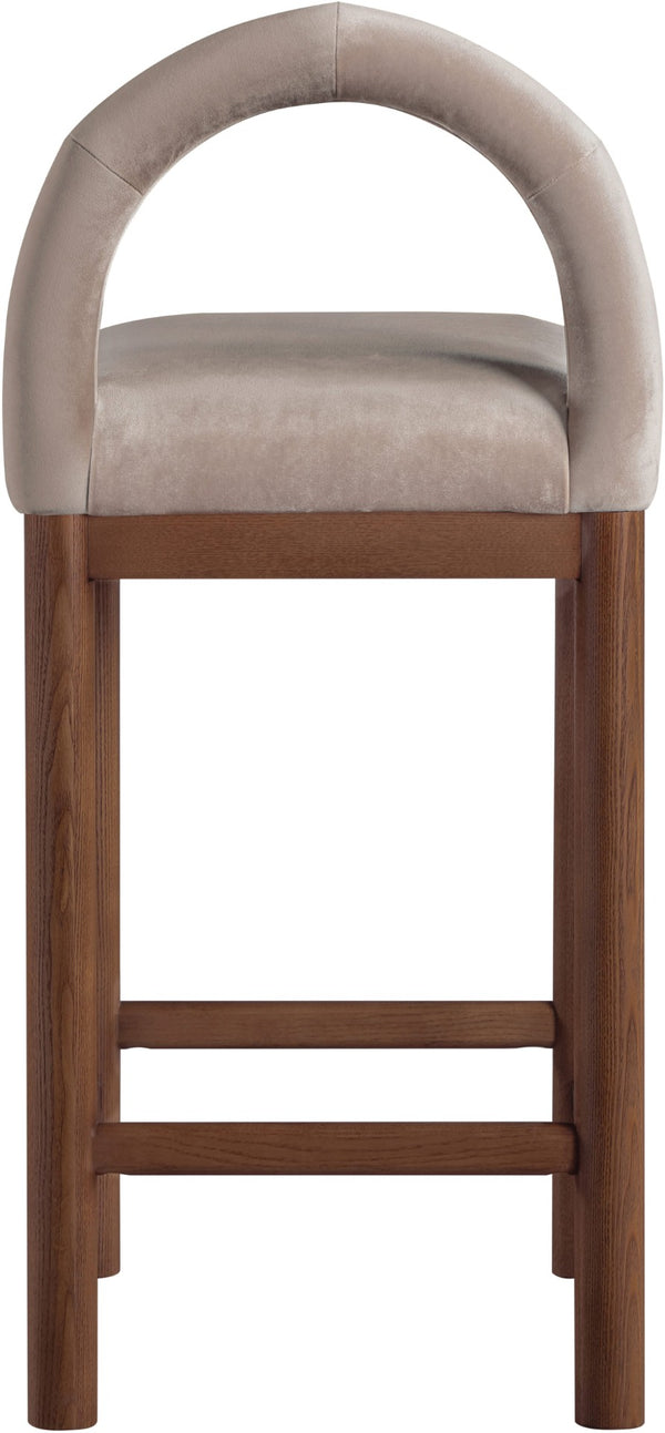 Meridian Furniture Conrad Sculptural Velvet Counter Stool with Walnut Legs for Kitchen Island Seating 11036Taupe-C