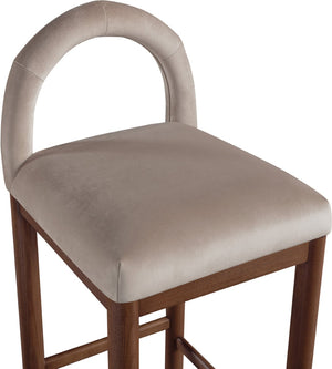Meridian Furniture Conrad Sculptural Velvet Counter Stool with Walnut Legs for Kitchen Island Seating 11036Taupe-C