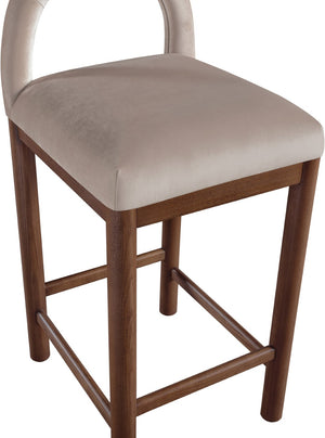 Meridian Furniture Conrad Sculptural Velvet Counter Stool with Walnut Legs for Kitchen Island Seating 11036Taupe-C