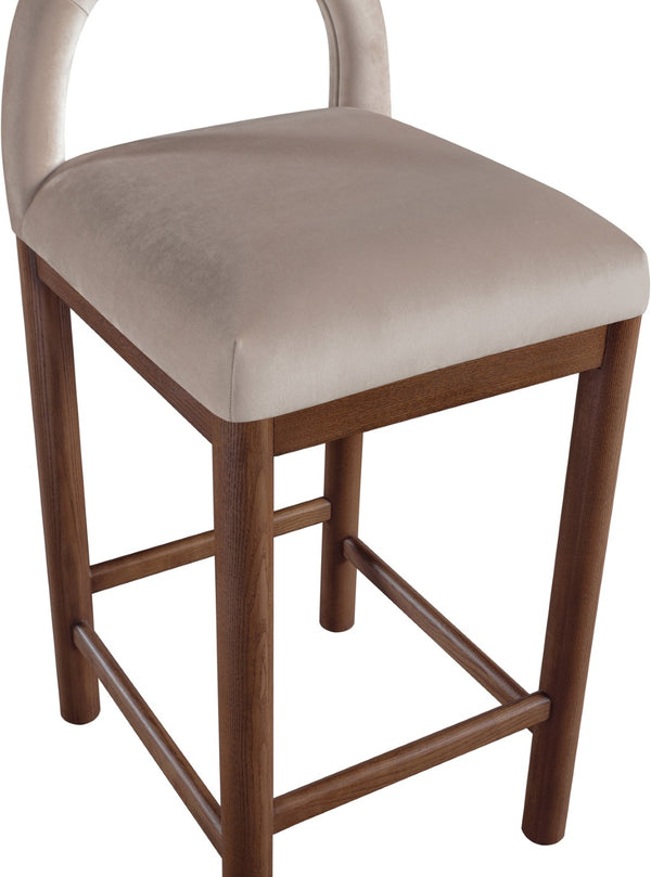 Meridian Furniture Conrad Sculptural Velvet Counter Stool with Walnut Legs for Kitchen Island Seating 11036Taupe-C