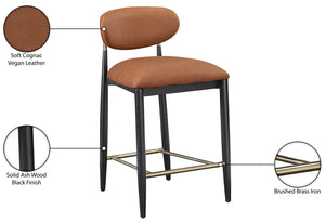 Meridian Furniture Riccio Cognac Vegan Leather Counter Stool with Brass Hardware and Ash Wood Frame 11037Cognac-C