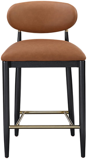 Meridian Furniture Riccio Cognac Vegan Leather Counter Stool with Brass Hardware and Ash Wood Frame 11037Cognac-C