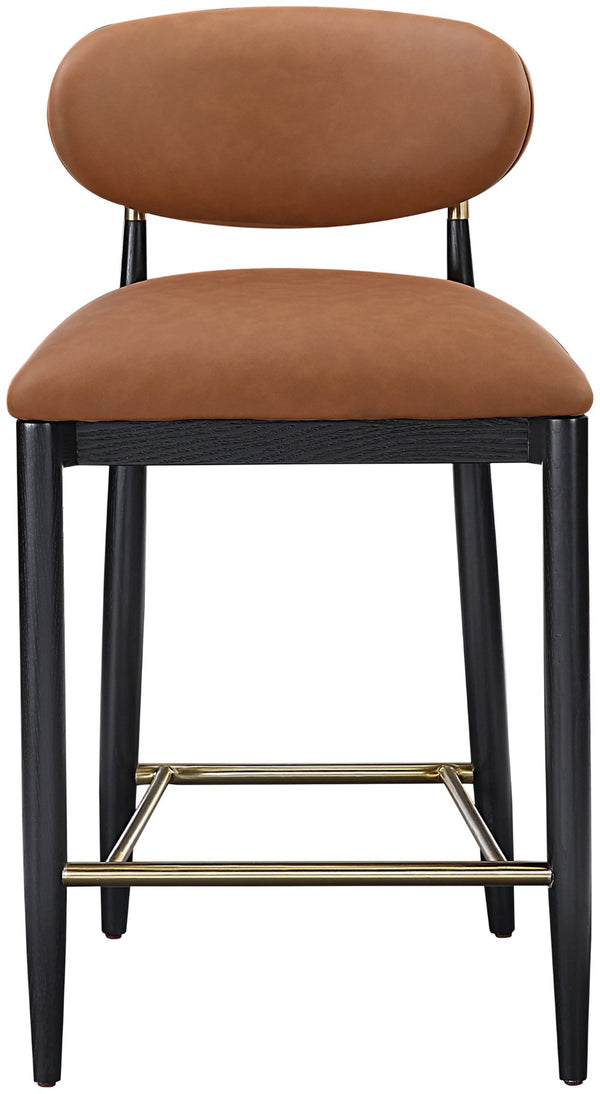 Meridian Furniture Riccio Cognac Vegan Leather Counter Stool with Brass Hardware and Ash Wood Frame 11037Cognac-C