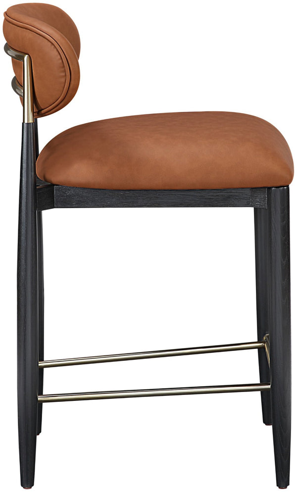 Meridian Furniture Riccio Cognac Vegan Leather Counter Stool with Brass Hardware and Ash Wood Frame 11037Cognac-C