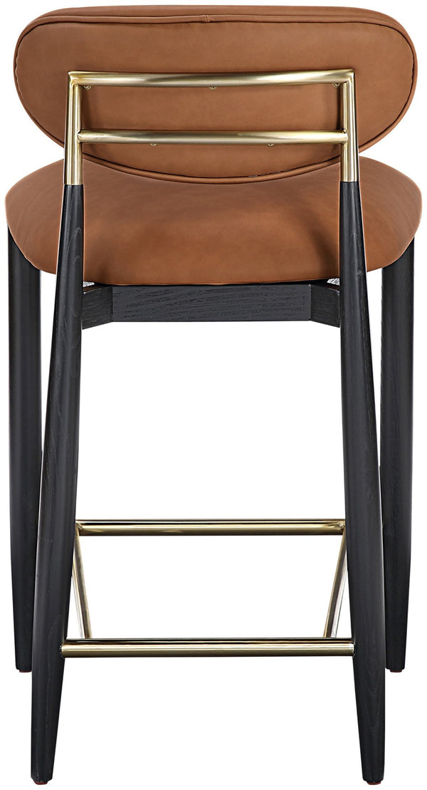 Meridian Furniture Riccio Cognac Vegan Leather Counter Stool with Brass Hardware and Ash Wood Frame 11037Cognac-C