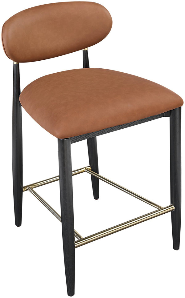 Meridian Furniture Riccio Cognac Vegan Leather Counter Stool with Brass Hardware and Ash Wood Frame 11037Cognac-C